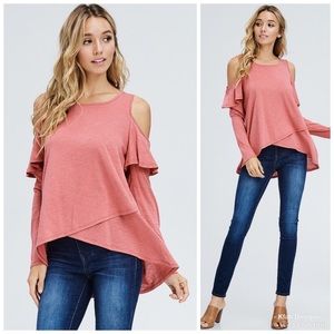LAST 1! 🛍Pretty Ruffle Hi Lo Cold Shoulder Top!